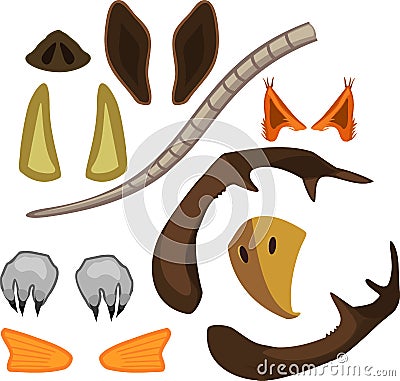 Set of cartoon ears of wild animals Vector Illustration